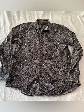 G by Guess black white exploding paisley button down shirt Large L